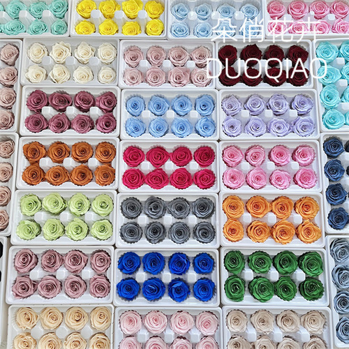 Premium Grade B-Grade Immortal Rose 4-5cm Full Box of 8 Flowers with Preserved Flowers DIY Material Kit for Car Decoration, Glass Cover