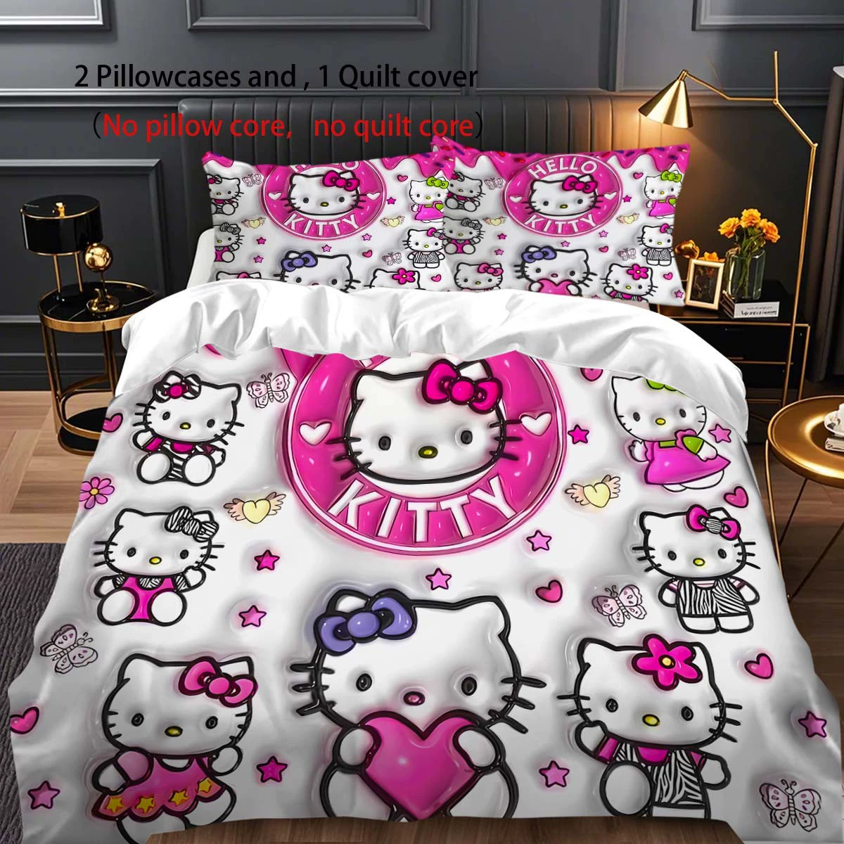 Sanrio, hello kitty, cartoon bedspread, print, polyester