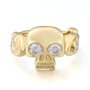 Manufacturer Wholesale S925 Silver Gold-Plated Inlaid Moissanite Skull-Shaped Ring European and American Trendy Fashion Accessories