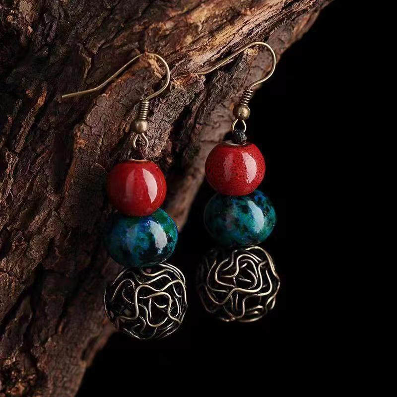 Ethnic genuine design classic retro earrings, ceramic decorations, ethnic style, women's style