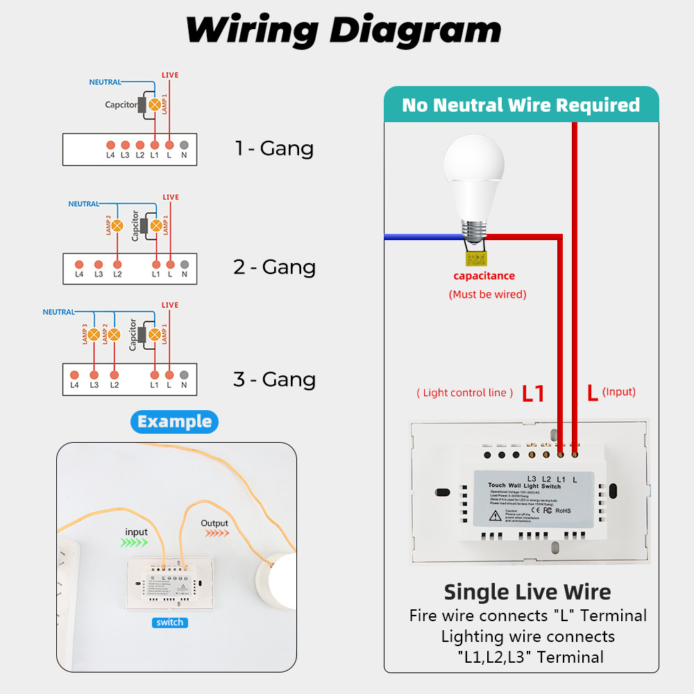US Standard Single-Wire Wall Touch Switch with Glass Panel for Home, Hotel, and Villa Smart Light Switch