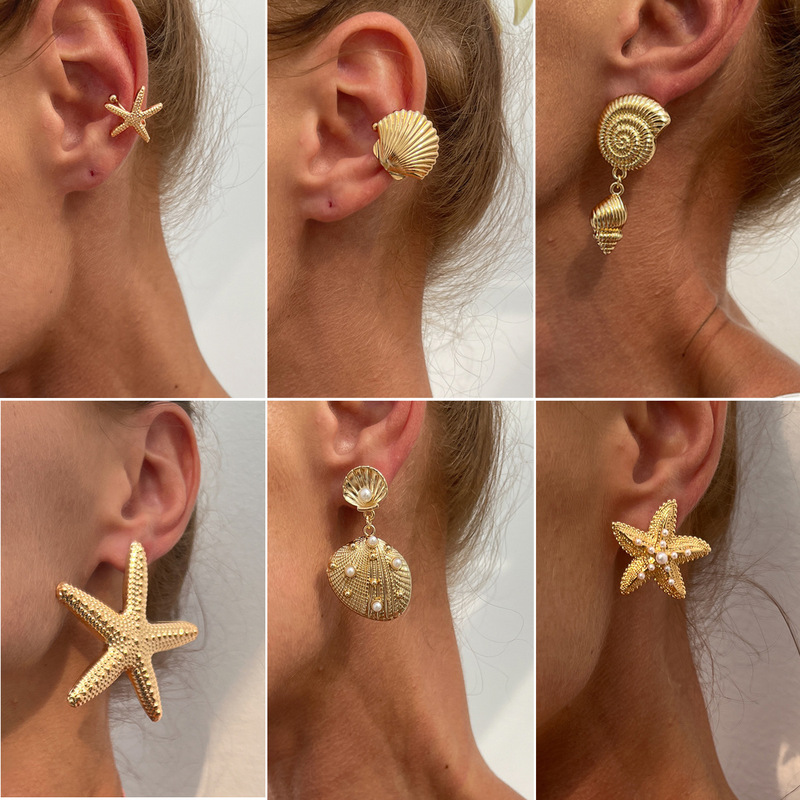 Europe and the United States cross-border jewelry ocean wind party exaggerated stars earrings personality holiday beach starfish metal earrings