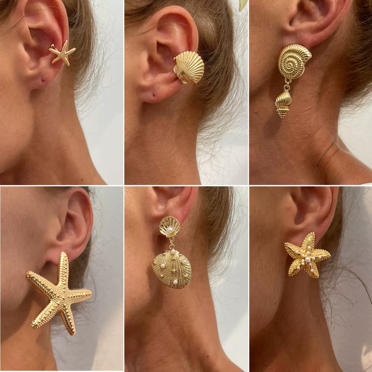 欧美跨境饰品 海洋风派对夸张星星耳钉 个性度假沙滩海星金属耳环