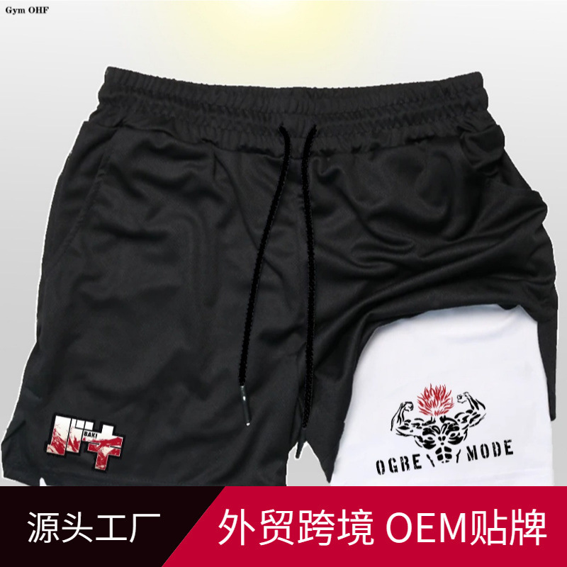 Anime Men's 2-in-1 Double Layer Shorts 2D Print Gym Fitness Jogging Training Quick Dry Shorts with Inner Lining Anime Men's 2-in-1 Double Layer Shorts 2D Print Gym Fitness Jogging Training Quick Dry Shorts with Inner Lining