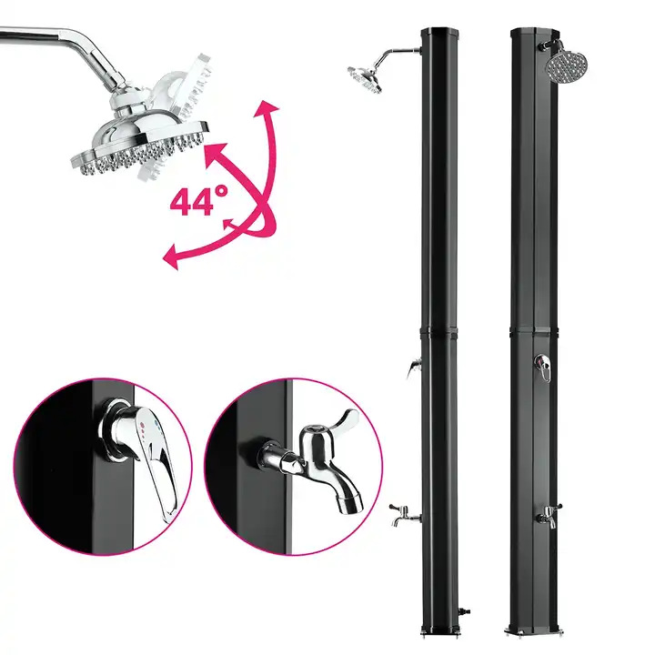 Ducha solar al aire libre simple del jardín de la instalación 35L del PVC resistente ULTRAVIOLETA ligero negro económico del ocho-lado