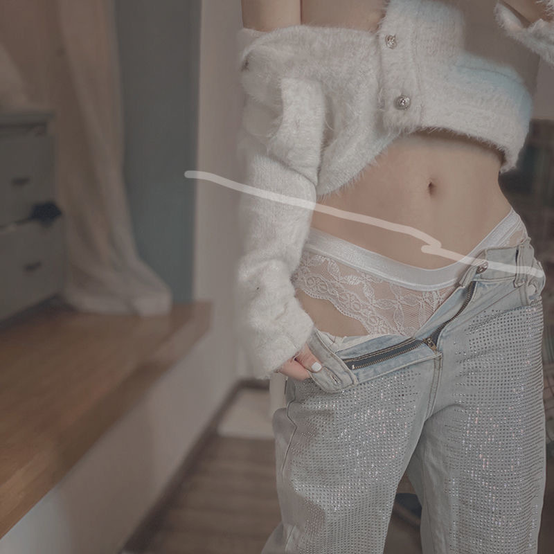 Tanga de encaje de Niña Pantalones sexy tentación transparente discoteca caliente ropa interior de cintura baja cadera transpirable de las mujeres Levantamiento de comercio exterior