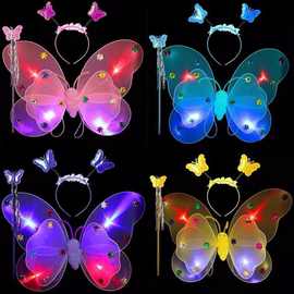 发光玩具蝴蝶翅膀儿童演出道具LED发光三件套闪光景夜市摆摊玩具