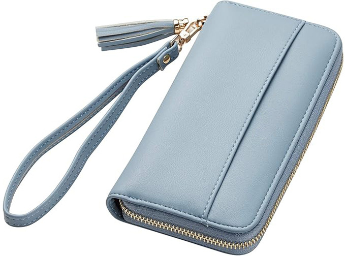 Suphiar personalizado Amazon Hot Lady Wallet bolso de mano doble plegable de color sólido pulsera larga billetera de viaje