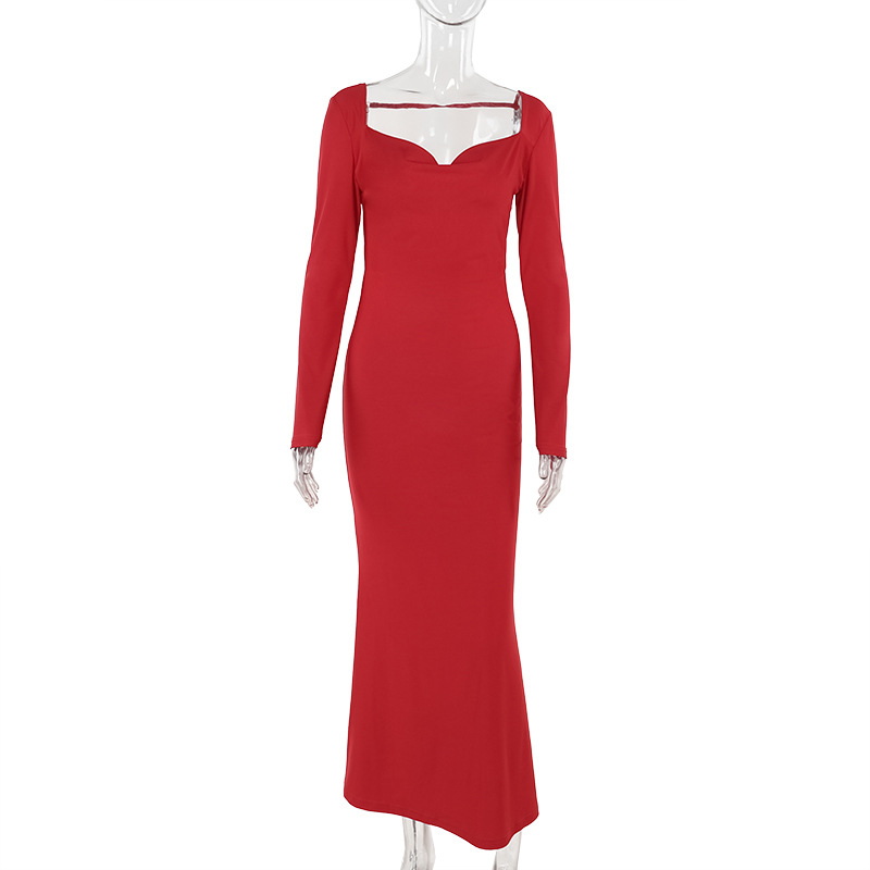 Autumn Holiday Sexy Long Sleeve Backless Bow Slim Fit Dress Women