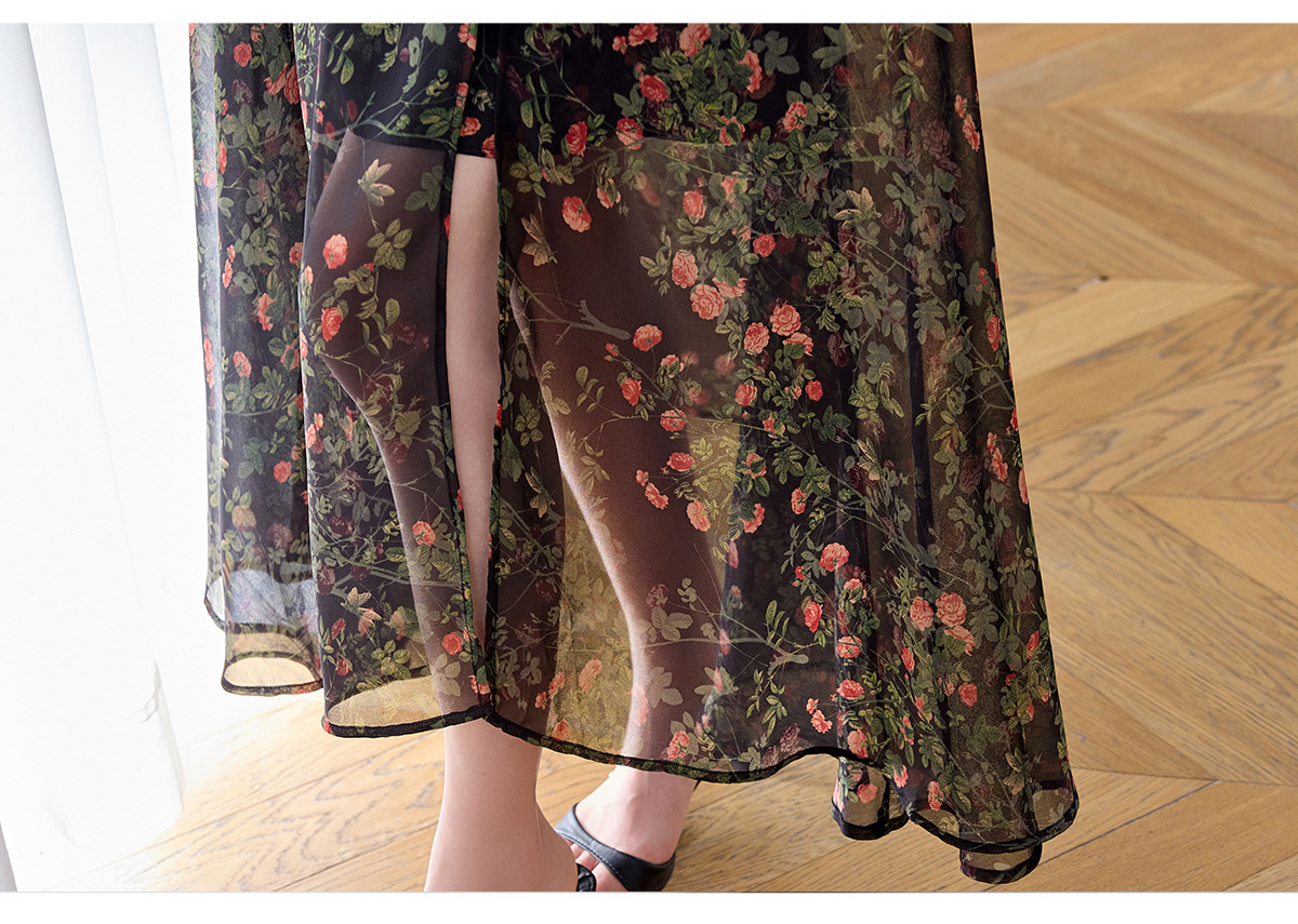 Đầm maxi nữ thắt eo họa tiết hoa nhí hai dây mặc hai kiểu Z5718 — Hoa đỏ, Chấm tròn chi tiết 28