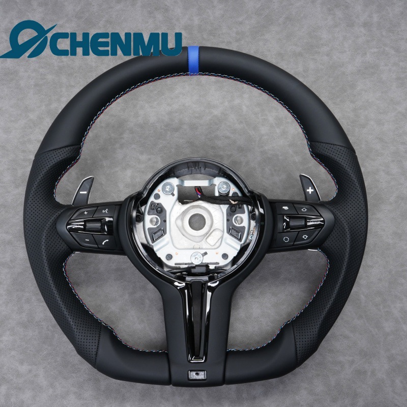 E70 E89 E80 E87 E84 E90 – BMW Steering wheel - e-flat-bottom-blue-logo-black-warrior-bare-disc
