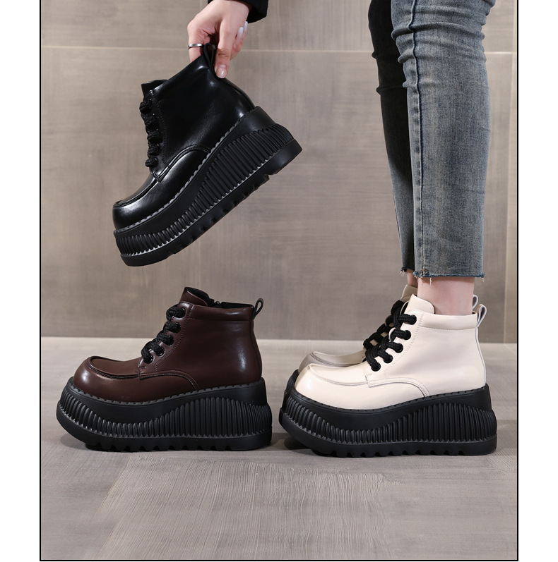Boot Martin cổ thấp tăng chiều cao đế dày cho nữ — Màu be chi tiết 16