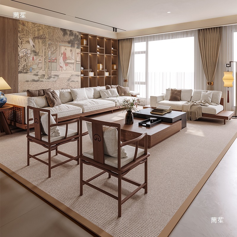 New Chinese-Style Song Dynasty Aesthetic Villa Living Room Home Solid Wood Sofa Coffee Table Tea Table Integrated New Peach Heart Chair Style