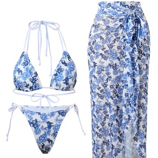 European and American New Swimwear Women's Beach Bikini Pool Party Sexy Fashion Printed 2025 Trendy Three-piece Set