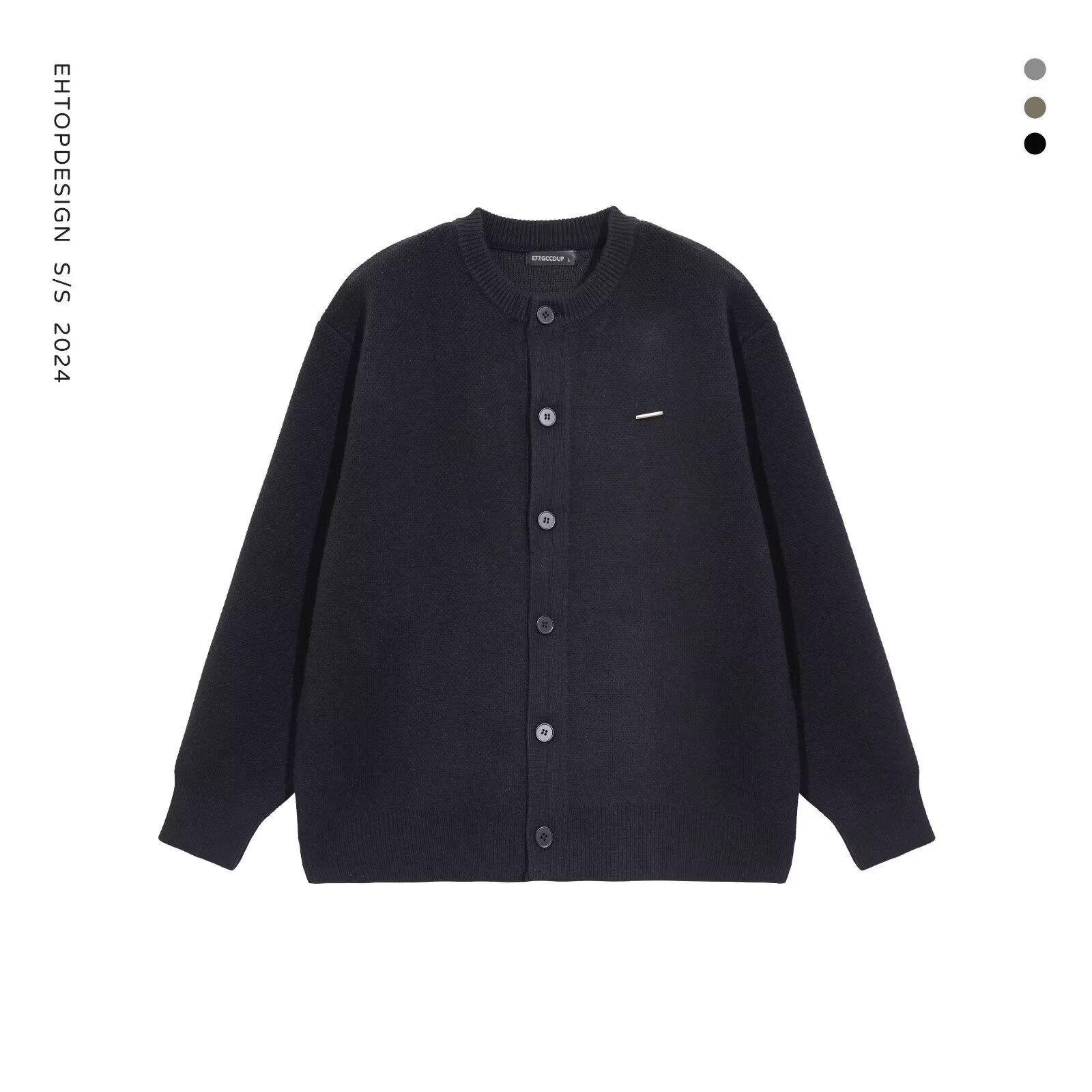 Men's Knit Cardigan – Oversized Casual Sweater With Diamond Embroidery (Polyester Fleece, Grey/Black, M-3XL)_voghion.com