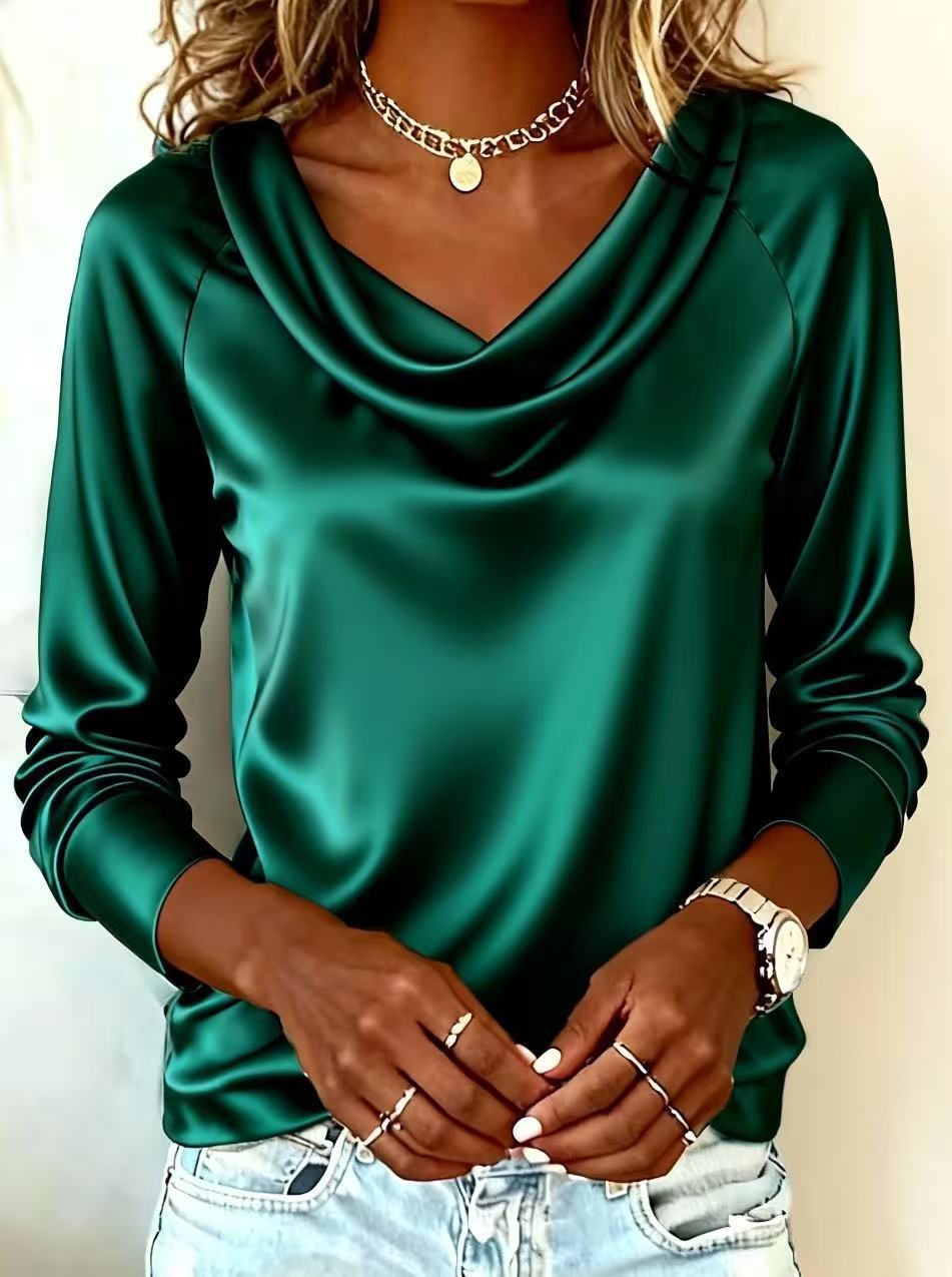 Women's Draped Neck Blouse - Oversized Long Sleeve Shirt For Work & Casual (S-XXL, 5 Colors)_voghion.com