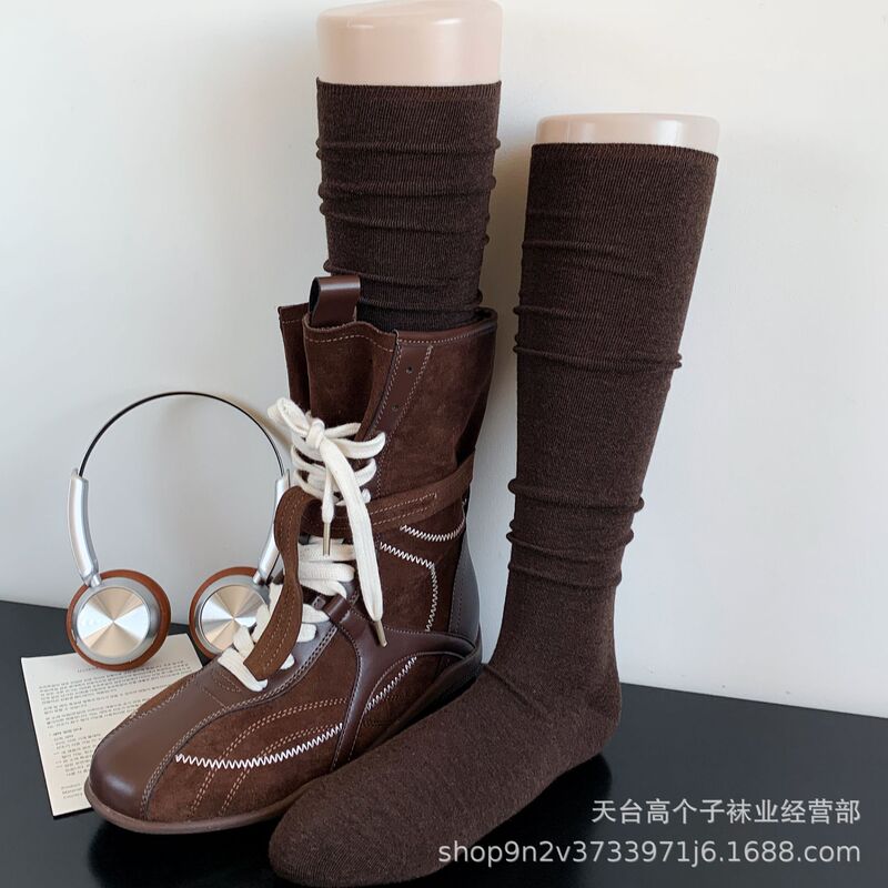 Brown Wool Socks for Women, Autumn and Winter Boot Socks, Maillard Coffee-Colored Calf Socks, Lazy Knee-High Slouch Socks to Match Boots Brown Wool Socks for Women, Autumn and Winter Boot Socks, Maillard Coffee-Colored Calf Socks, Lazy Knee-High Slouch Socks to Match Boots