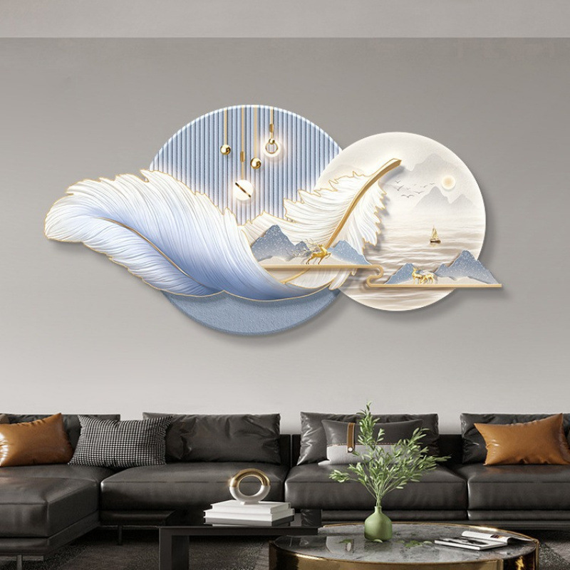 Pintura de lámpara de plumas de lujo moderno pintura decorativa de la sala de estar sofá atmósfera fondo pintura de pared significa buena pintura mural al por mayor