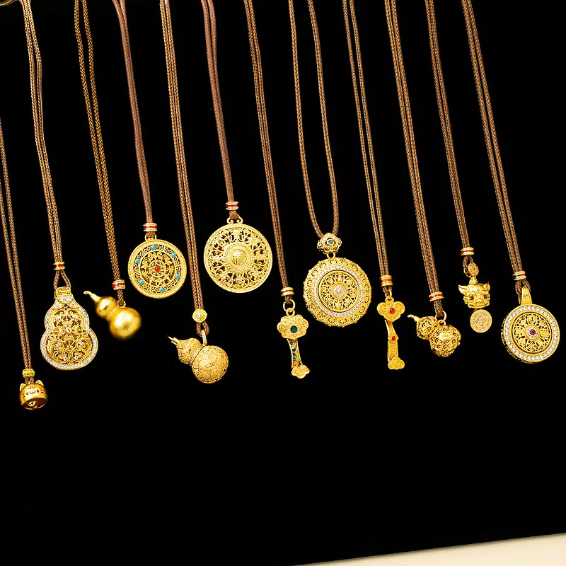 新中式八宝罗盘镶钻可旋转项链复古高级感轻奢时尚精致编织链女