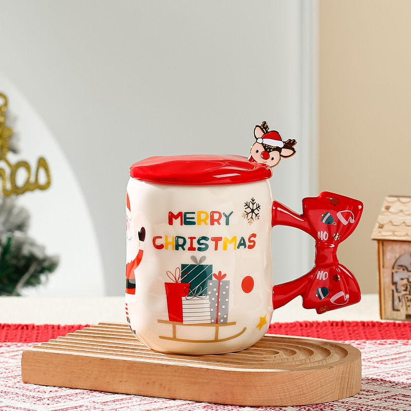 クリエイティブクリスマス蝶結びセラミックマグカップ高颜値大容量カップお土産クリスマスカップクロスボーダー|undefined