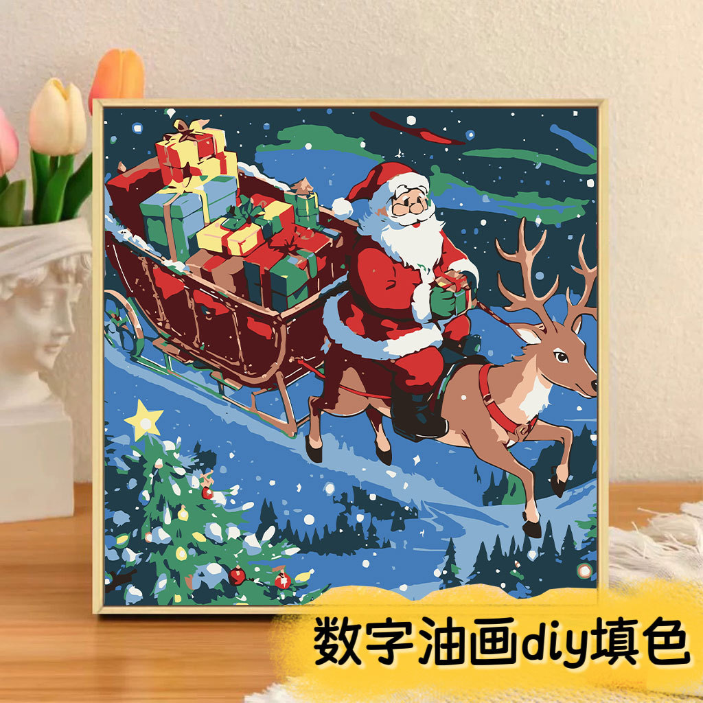 Navidad nueva pintura digital DIY pintada a mano pintura de color ambiente de decoración de vacaciones Santa Claus pintura decorativa