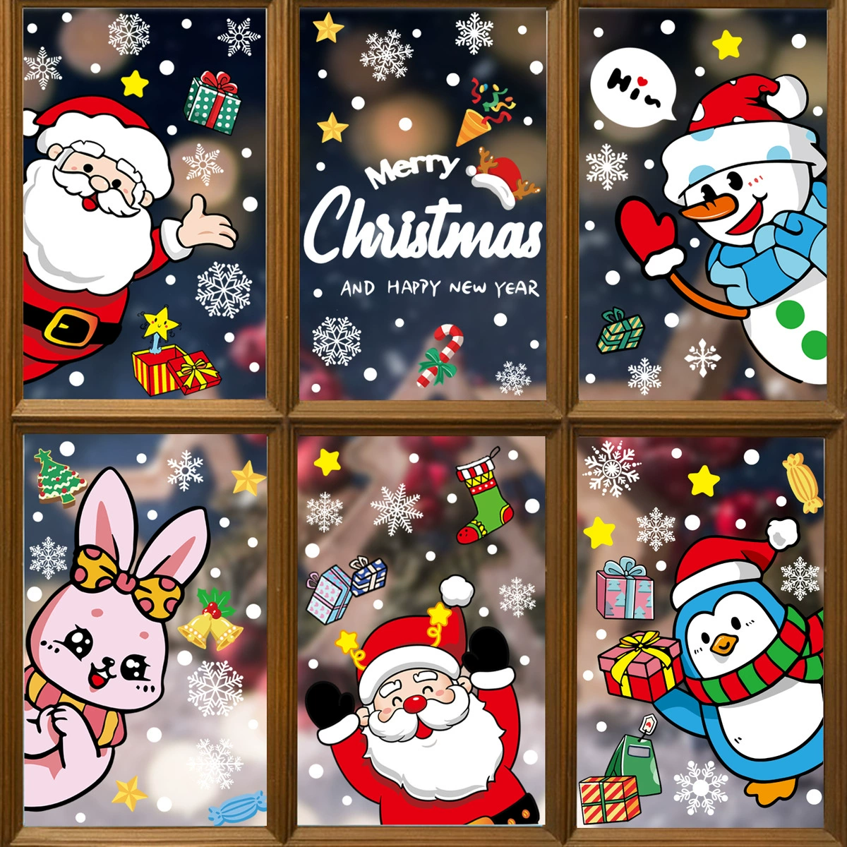 Рождественские статические наклейки 2024 Amazon новые рождественские наклейки магазин оконное стекло мультфильм декоративные оконные наклейки