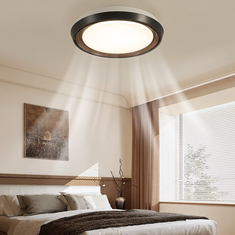 [Seleccionado] Dormitorio principal de color nogal redondo para el hogar nórdico, lámpara de ventilador de estudio de color madera de estilo japonés simple