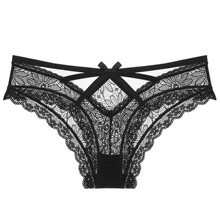 Entrepierna transfronteriza ropa interior de encaje de algodón transpirable más el tamaño de las mujeres sexy multicolor arco escritos tentación transparente