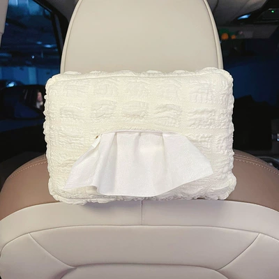 Car tissue box cute cartoon chair back hanging leather Tissue Bag car tissue box armrest box creative decoration (Car tissue box/set) - puff-white-tissue-box-blank-without-pattern