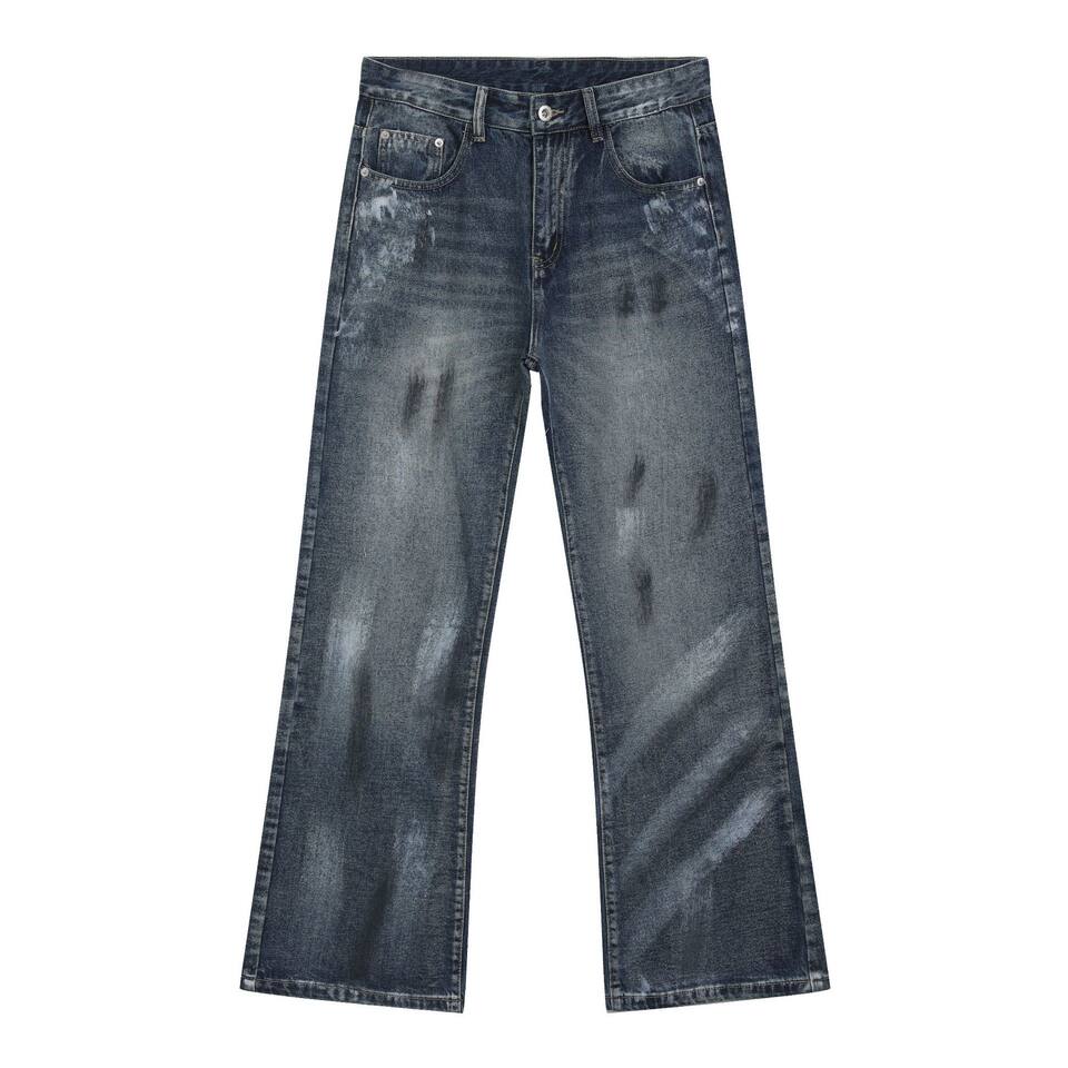 Quần jeans nam ống loe nhẹ dáng suông, họa tiết graffiti phun sơn phong cách đường phố — Màu xanh dương