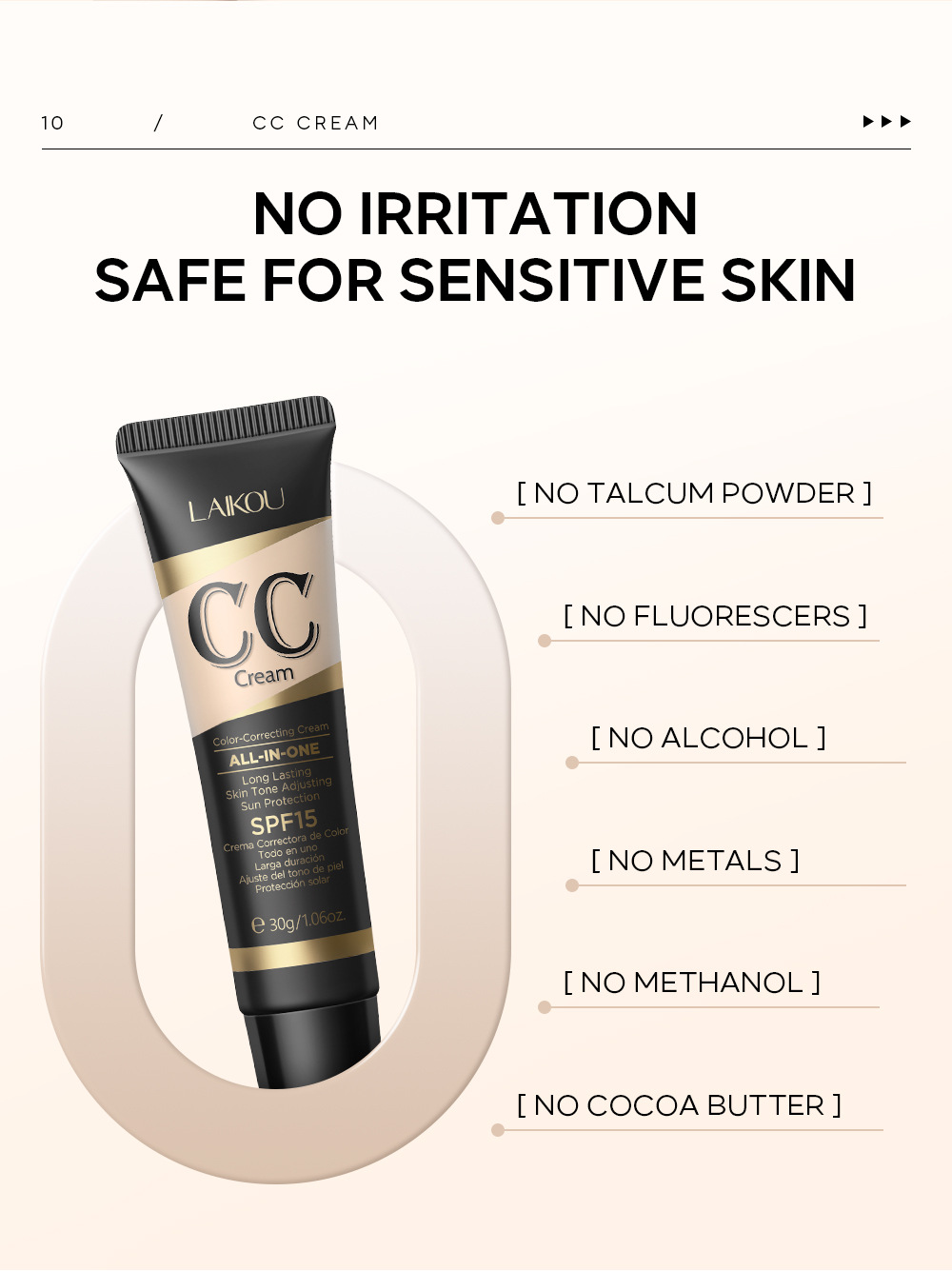 Cross-border temu version Laicome cc Cream 30g (tube) covers blemishes, contouring without smudging, moisturizing makeup manufacturer undefined