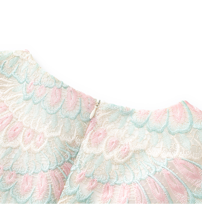 Váy maxi nữ thêu họa tiết lông vũ organza tay ngắn — mơ chi tiết 20