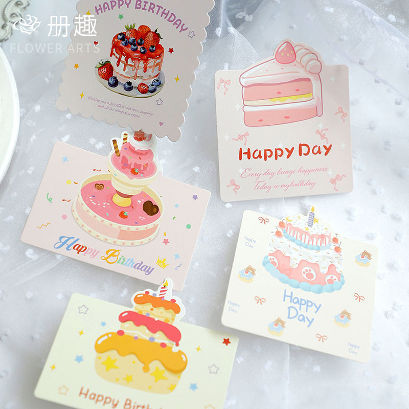 Feliz cumpleaños Tarjeta de felicitación de dibujos animados Mensaje Tarjeta de felicitación Tarjeta de regalo Tarjeta de decoración de flores Tarjeta de atmósfera de fotos Tarjeta de props