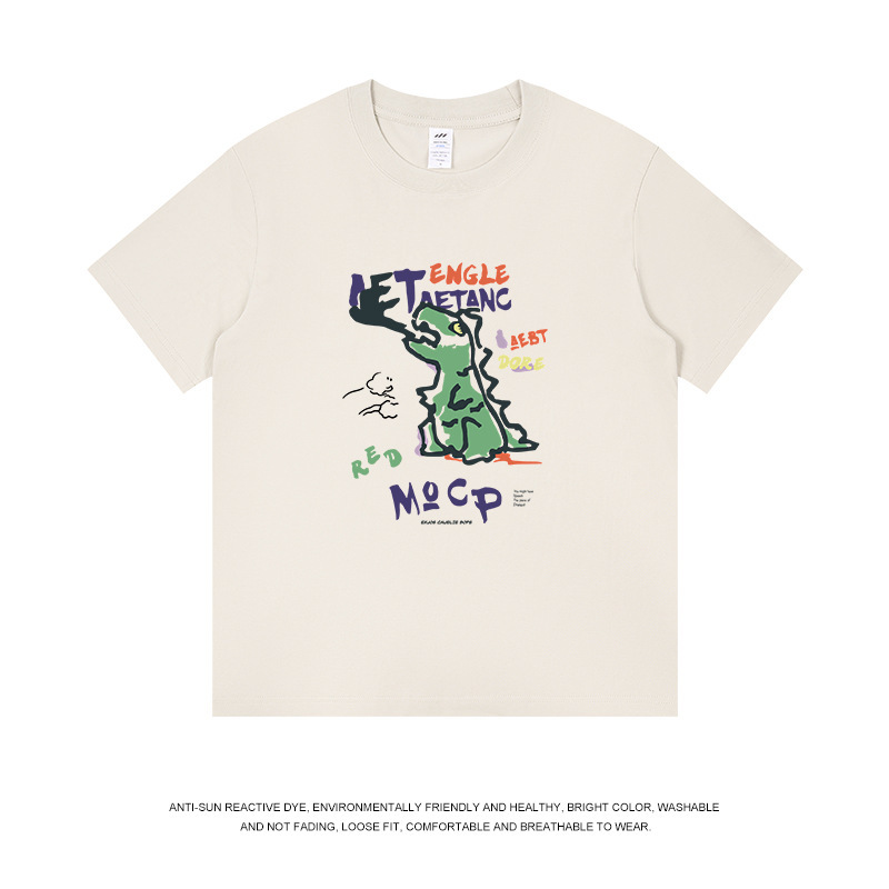 メンズ夏の新作落書き風恐竜プリントTシャツ、レディース個性的デザイン半袖カジュアルインナーTシャツ、メンズ|undefined