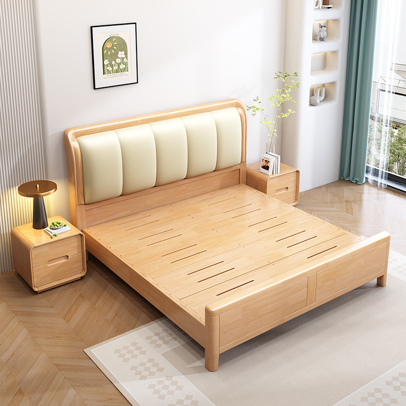 Nordic Solid Wood Bed, Simple European Style, Economical, Light Luxury, Modern Minimalist European Style, Rubber Wood, High-End Master Bedroom, Factory Direct Sales Brand