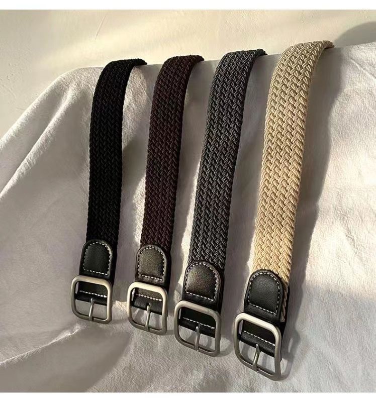Hong Kong retro canvas leather belt for men, Korean style trendy casual student versatile woven elastic waistband