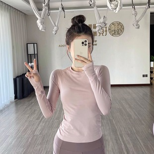 Autumn and Winter Yoga Clothes Long-Sleeved Round Neck Tight Waist Tight High-Elastic Sports Top Women's Running Training Slimming Fitness Clothes