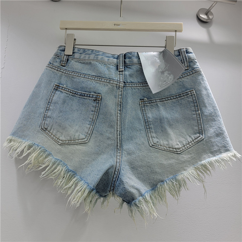 Pantalones Cortos de Mezclilla Corte en A para Mujer Deshilachados con Parche