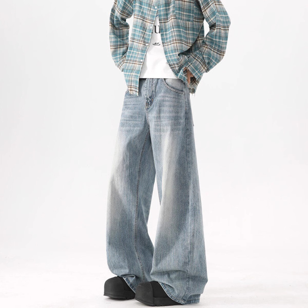 Trendy Washed Jeans for Men 2025 Summer New Vibe High Street Versatile Casual American Loose Wide-Leg Pants