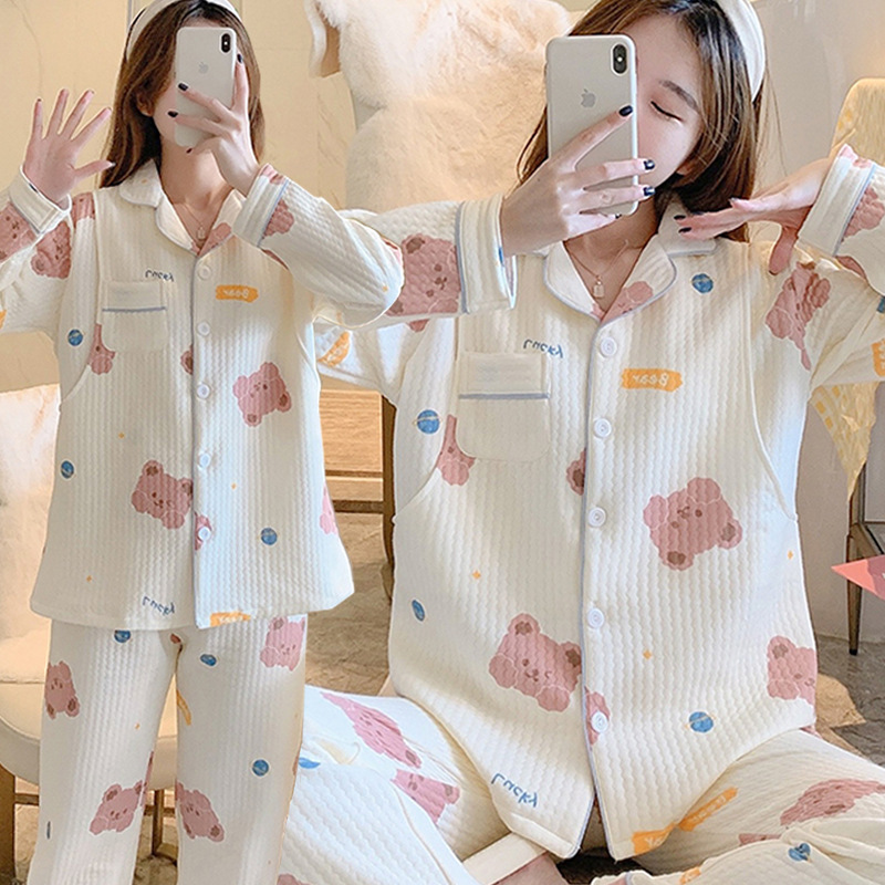 Pregnant Women's Pajamas Autumn and Winter Air Cotton Thickened Cotton Lunch Clothes Spring and Autumn Postpartum Breastfeeding Clothes Maternal Breastfeeding Set