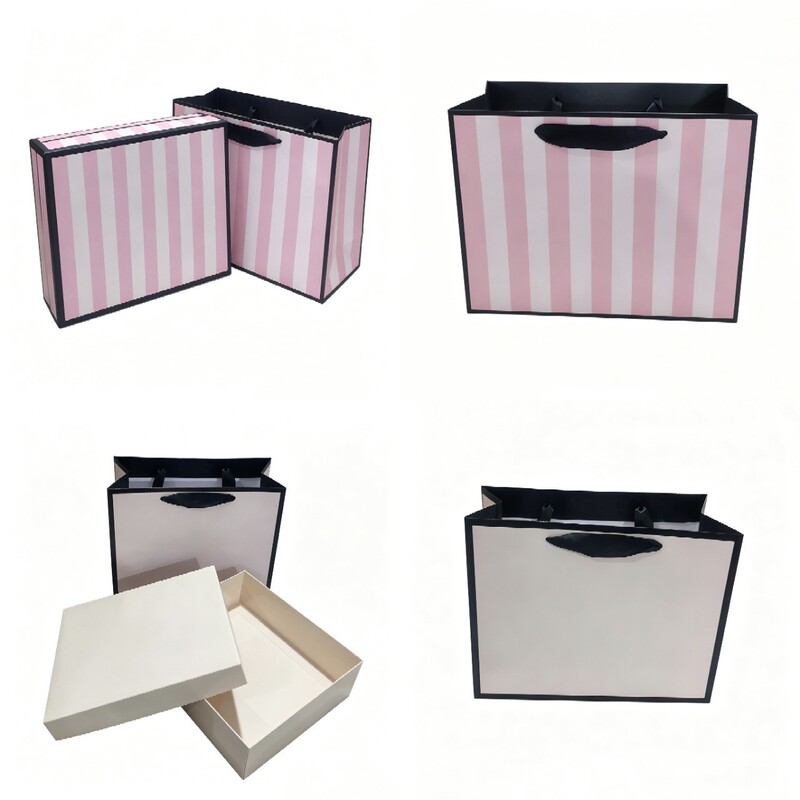 Victoria's Secret Striped Gift Box Gift Bag Perfume Body Lotion Gift Beige Packaging Empty Box High-End Gift Packaging Bag