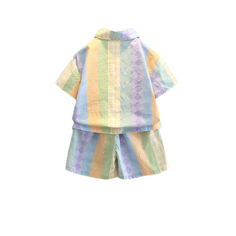 7943 Traje de verano para niños Traje de color coreano de manga corta para niños nuevos Traje de dos piezas de verano para bebés para niños junto al mar