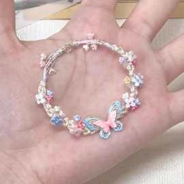 夏日编织绳蝴蝶手链女生甜美可爱高级感手绳2024新款学生闺蜜手饰