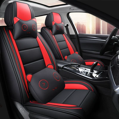 Car All-Inclusive Full Leather Baby Bear Four Seasons Pad - passion-red-cartoon-version-general-purpose