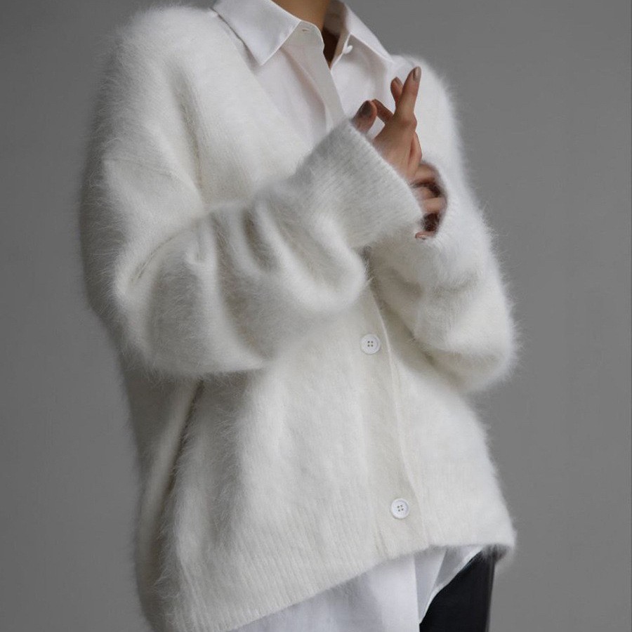 Women's Clothing Lazy style knitted cardigan women autumn and winter fashion v neck loose mink sweater jacket knitted sweater_voghion.com