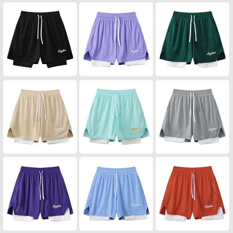 Basketball Three-Point Sports and Fitness Lining Shorts Fake Two-Piece Mesh Knee-High Elastic Bottoming Training Pants