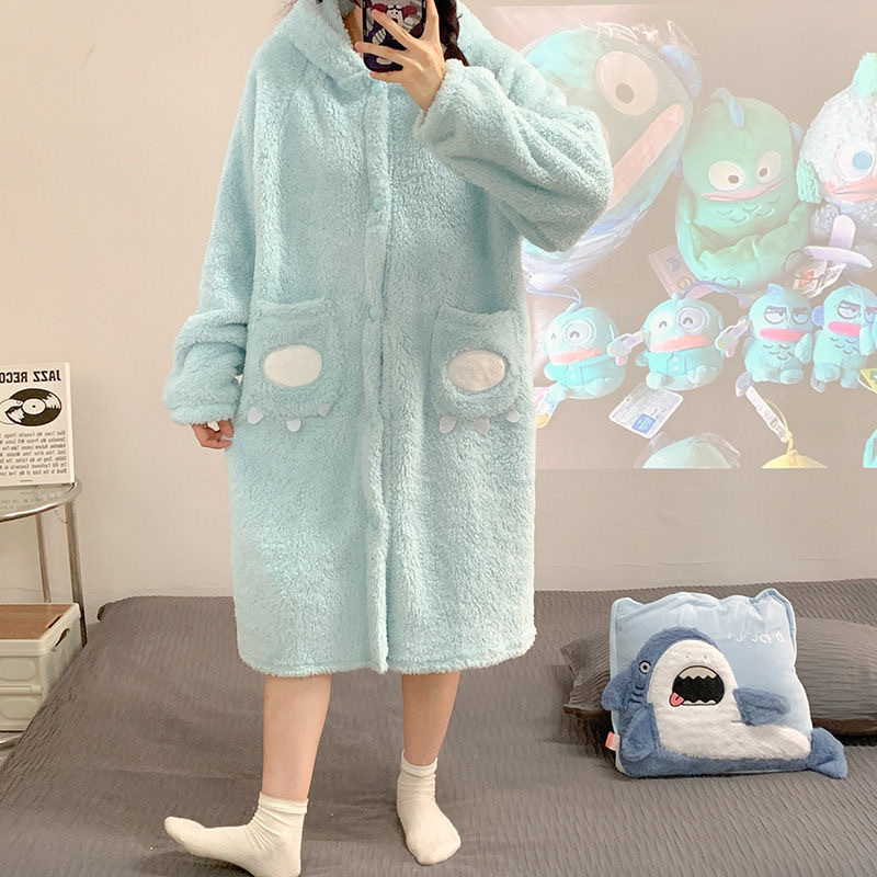 特価!! 醜い魚のパジャマの女性は秋冬にサンゴのベルベットのパジャマを厚くしてかわいい少女フランネルの家の服を着ている|undefined