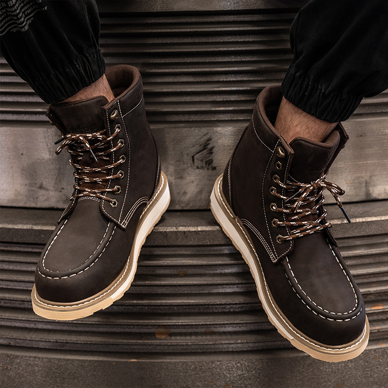 Chaussures de travail spéciales pour hommes, de sécurité, anti-écrasement et anti-perforation, en cuir Crazy Horse de haute qualité._voghion.com