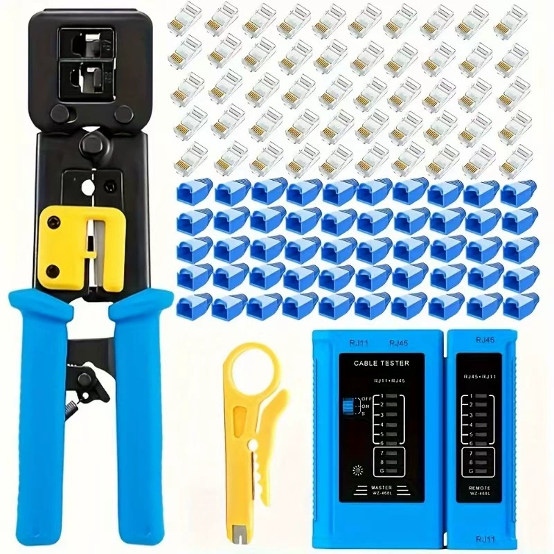 Набор инструментов, плоскогубцы для сетевого кабеля с сквозным отверстием, многофункциональная перфорированная хрустальная головка, большая упаковка