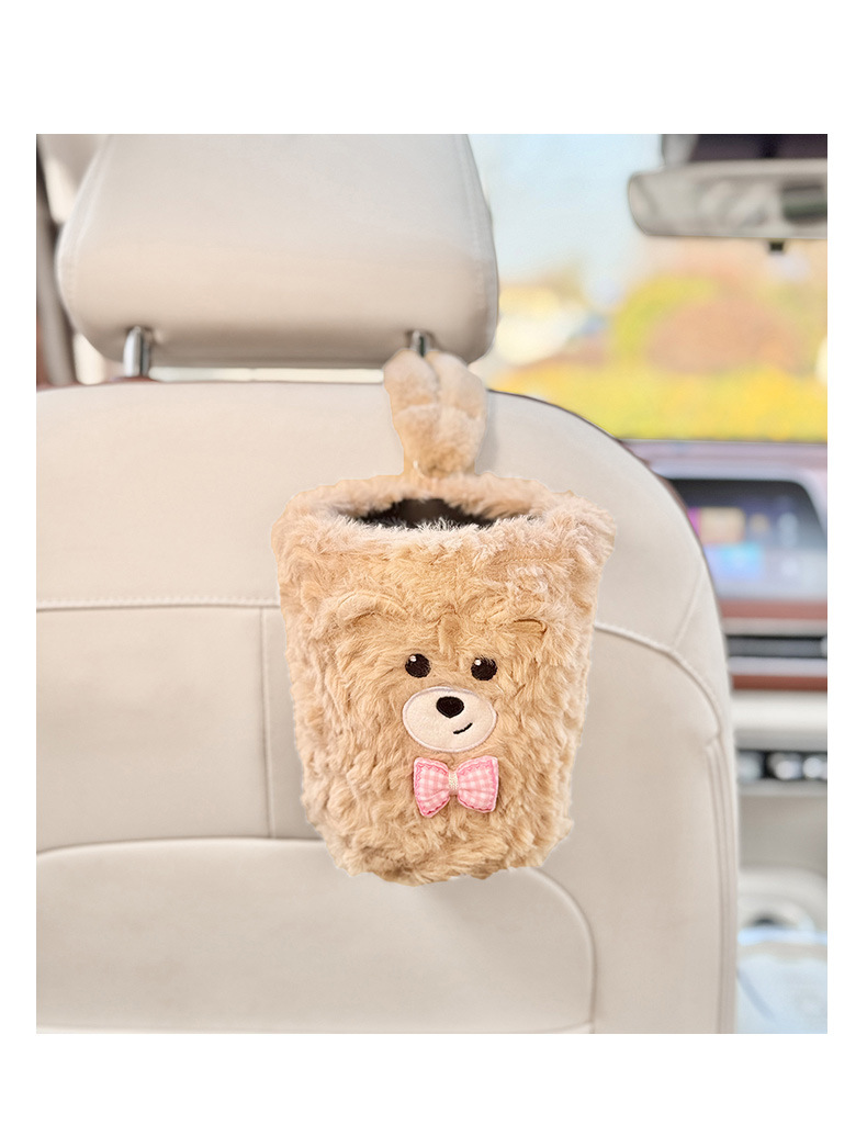 Car-Mounted Tissue Box, Bear-Shaped Hanging Tissue Holder, Creative Rear Seat Tissue Storage, Trash Bin and Tissue Box Two-In-One for Women